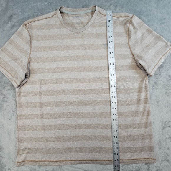Reel Legends Shirt Men's XL Beige Striped Crewneck Short Sleeve Fishing Outdoors - Picture 4 of 7